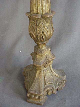 Early Wooden Carved Gold Gilt Pricket Stick
