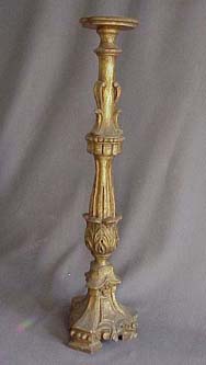 Early Carved Wood Gold Gilt Pricket Stick