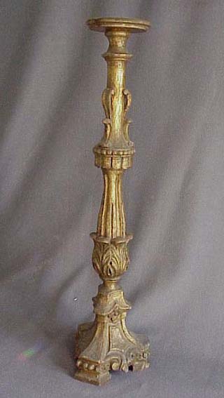 Early Wooden Carved Gold Gilt Pricket Stick
