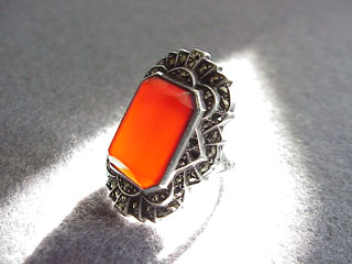 Art Deco Unger Brothers Sterling Marcasite Carnelian Ring
